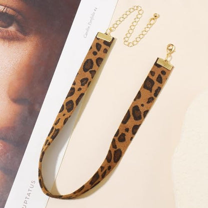 Velvet Choker Necklace for Women Goth Halloween Y2K Ribbon Collar Set - color: Leopard-0.6''-20pcs