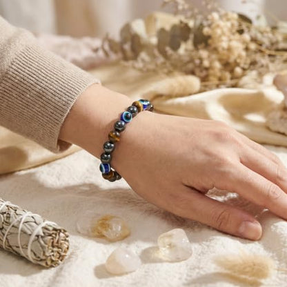 Bivei Protection Crystal Healing Bracelet | 8MM Strength Bracelet Spiritual Stretch Beaded Jewelry for Women Men Gift - color: Protection, size: Medium 6.8-7.3 inch