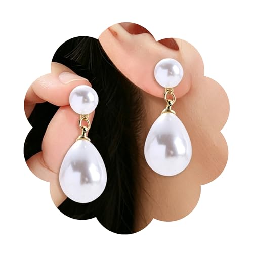Teardrop Pearl Drop Earrings for Women Classic White Waterfall Dangle Earrings Elegant Gold Plated Wedding Bridal Pearl Ear Jewelry for Daily Party Evening Wear