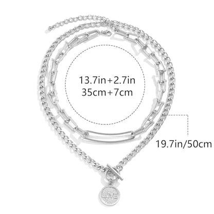 MJartoria Gold Layered Necklaces for Women Trendy Retro Coin Pendant Necklace Chunky Chain Necklaces for Jewelry Birthday Gifts (Silver)