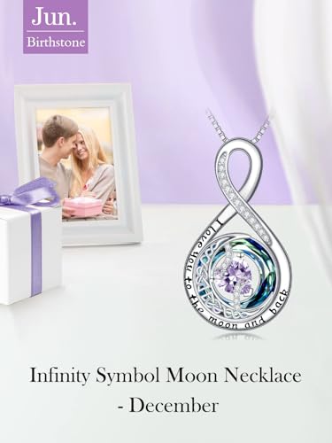 TOUPOP Birthstone Necklace for Women 925 Sterling Silver Moon and Star Pendant Necklaces I Love You to the Moon and Back Jewelry Anniversary Birthday Gifts for Her Wife Girlfriend Mom - color: 06-Jun-Alexandrite