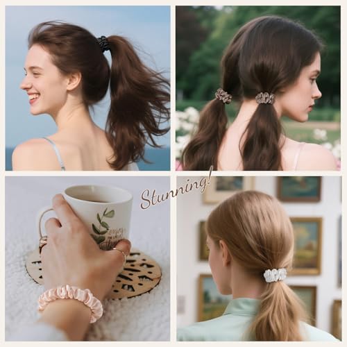 LULUSILK Small Silk Hair Ties No Damage, 100% Real Mulberry Silk, Skinny Scrunchies Ponytail Holders for Thin Fine Hair, Lotus Pink, Pack of 3 - color: Lotus Pink