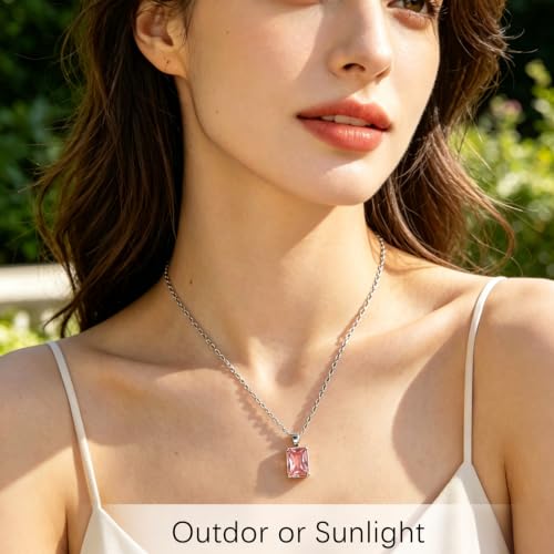 Cubic Zirconia Solitaire Necklace Stainless Steel, Rectangle Color Change Synthetic Alexandrite/Solitaire Necklace Pendant Women - color: Rectangle-Alexandrite-S