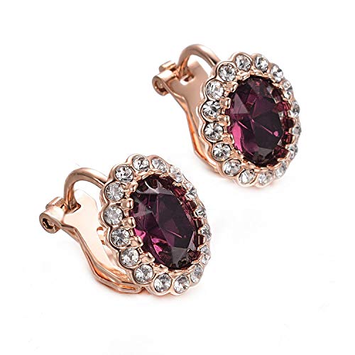Yoursfs Vintage Crystal Clip On Earrings For Women Platinum Plated Rhinestone Clip On Earrings Non Pierced Oval Shap Cubic Zirconia Earring Hypoallergenic Jewelry - style: Purple Rhinestone Earrings