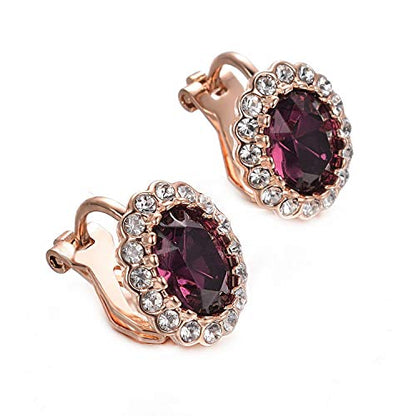 Yoursfs Vintage Crystal Clip On Earrings For Women Platinum Plated Rhinestone Clip On Earrings Non Pierced Oval Shap Cubic Zirconia Earring Hypoallergenic Jewelry - style: Purple Rhinestone Earrings