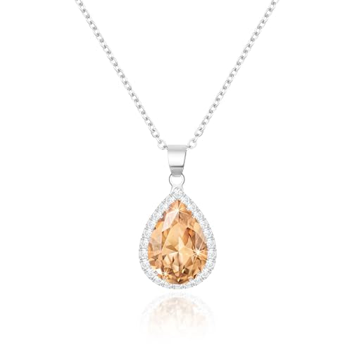 Linawe Crystal Chain Necklace for Women Trendy, Imitation Diamond Pendant, Statement Cubic Zirconia Boho Jewelry Set, 14K Gold/Rose Gold/Silver Birthstone Necklace - color: Silver,Champagne