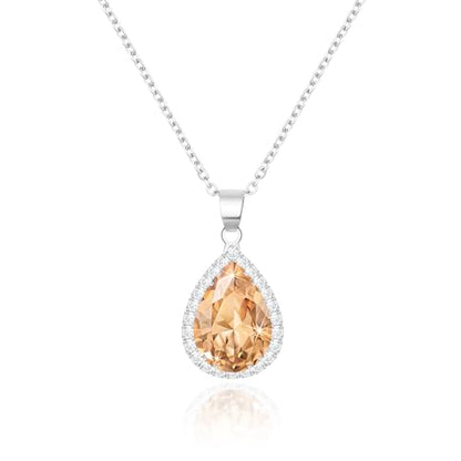 Linawe Crystal Chain Necklace for Women Trendy, Imitation Diamond Pendant, Statement Cubic Zirconia Boho Jewelry Set, 14K Gold/Rose Gold/Silver Birthstone Necklace - color: Silver,Champagne