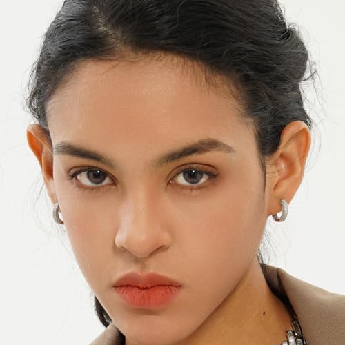 Iced Out Hoop Earrings Cubic Zirconia Huggie Cartilage Cuff Hypoallergenic 14K Gold Plated Luxury Fashion Round Circle Earrings For Men Women - color: 02 Silver