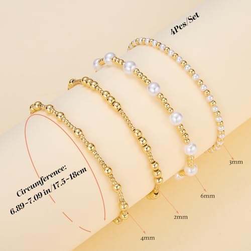 Ornaland Pearl Bracelets for Women Gold Beaded Bracelets Stackable Bracelets Set Stretch Summer Beach Jewelry for Women - style: Style B-4pcs