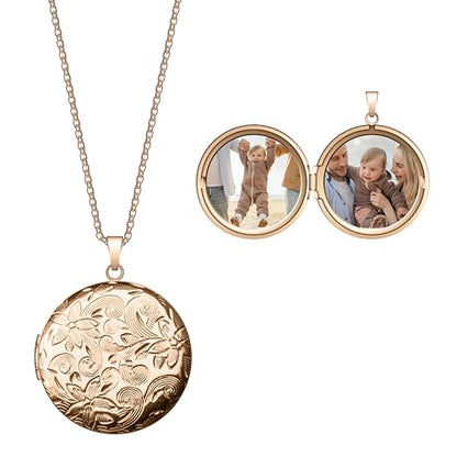 Locket Necklace for Women Girls, 18” Jewelry Chain, Picture Photo Inside, Cadenas para mujer, Personalized Custom Name Gold Locket, Customized Couples Locket, Silver, Rose Gold, Gold - color: Rose Gold, style: 2 Photos Necklace