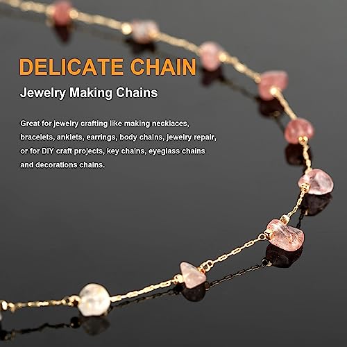KYUNHOO 16.4FT Natural Gemstone Chain Links for Jewelry Making with Clasps | KC Gold Plated Brass Jewelry Chain Spool Handmade Natural Raw Healing Crystal Stone Chains for Necklace Making - color: Natural Stone-Strawberry