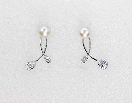 Faship Genuine 10mm Freshwater Pearls Floral Necklace Earrings Set | Premium CZ Crystal, Gorgeous, Sparkling - color: Clear