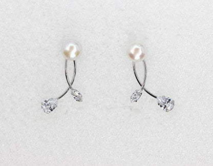 Faship Genuine 10mm Freshwater Pearls Floral Necklace Earrings Set | Premium CZ Crystal, Gorgeous, Sparkling - color: Clear
