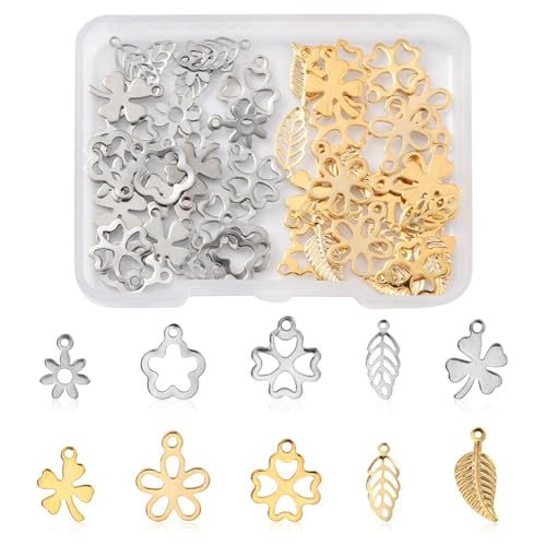 8-64Pcs Silver Goldern Color Heart Pendants Charms 10 Styles Heart Stainless Steel Metal Charms for Jewelry Making Crafting Necklaces Bracelets Earrings Keychains Birthday Gift - color: Multi 3 Shapes-50 pcs