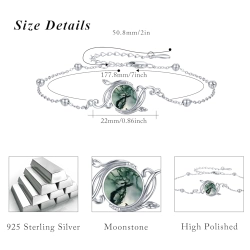925 Sterling Silver Bohemia Hawaiian Beach Mermaid Floral Bracelet Birthday Graduation Gifts for Women with Gifts Box - style: 21A-Vine Moss Agate