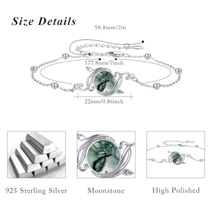 925 Sterling Silver Bohemia Hawaiian Beach Mermaid Floral Bracelet Birthday Graduation Gifts for Women with Gifts Box - style: 21A-Vine Moss Agate