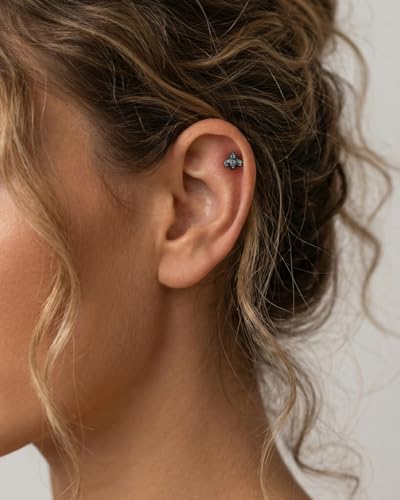 Flat Back Earrings for Women Cartilage Helix | Comfortable Dainty Cute Dragon Bee Bird Phoenix Dragonfly Cute Animal Leaf Spiral Rhombus Design Flatback Stud Earrings - color: Black Bee