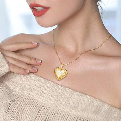 U7 Custom Photo Locket Necklace - Oval & Heart Shaped Locket - Gold/Silver/Rose Gold Personalized Image Necklaces for Women - color: 02-Gold Flower Heart, style: a. locket only