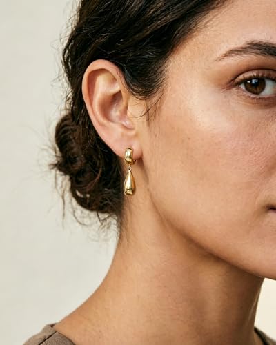 14K Gold Plated Chunky Huggie Hoop Earrings, Plump Teardrop Dangle Drop Earrings Elegant Statement Jewelry for Women - color: teardrop-long/gold