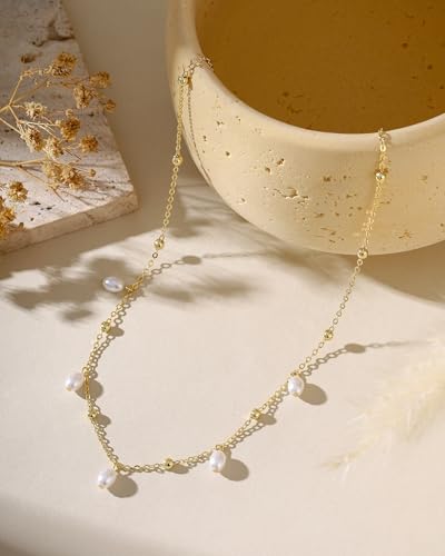 Pearl Necklaces for Women Trendy 14k Gold Plated Cubic Zirconia Pearl Pendant Necklace Valentines Day Wedding Birthday Mother's Day Gifts Dainty Gold Necklace for Women - color: Style 7 - Gold Necklace