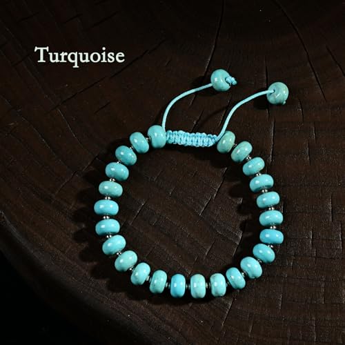 468Handmade Adjustable Natural Gemstone Crystal Bracelet Healing Power Energy Inspirational Gifts with Card for Unisex - color: 25-Turquoise (Safety), size: 5x8mm