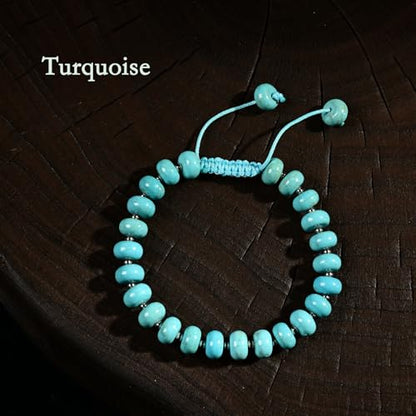 468Handmade Adjustable Natural Gemstone Crystal Bracelet Healing Power Energy Inspirational Gifts with Card for Unisex - color: 25-Turquoise (Safety), size: 5x8mm