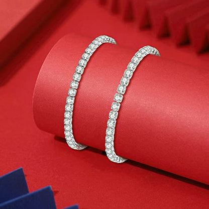 2 Pcs Tennis Bracelets for Women 14K Gold Plated AAA+ Cubic Zirconia CZ Diamond Classic Adjustable Slider Bracelet Fashion Jewelry Wedding Gift Size 6.5-7.5 Inch - color: Silver, size: 7.0 Inches
