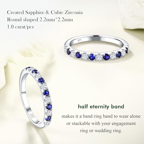 Birthstone Rings Eternity Band 925 Sterling Silver/Yellow Gold-Plated Created Gemstone Stackable Wedding Band 2.7mm Thin Half Eternity Rings for Women Size 6 to 10 - color: 09-Sapphire-Sep.