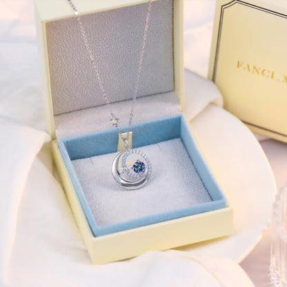 FANCIME Birthstone Necklaces 925 Sterling Silver Moon and Star Pendant Fine Jewelry Birthday Mothers Day Gifts for Mom Wife Her Daughter, Adjustable Chain 16+2" - color: Jun.- Alexandrite