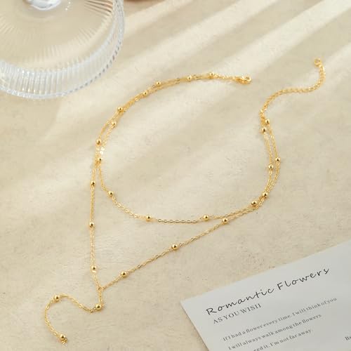 CAROVO Gold Necklace for Women Dainty Long Necklace 14K Gold/Silver Lariat Y-Shaped Pendant Necklaces Trendy Layered Lip Cubic Zirconia Beaded Chain Drop Necklaces Jewelry for Women Gifts - color: Gold, style: G: Gold Y Necklace-177