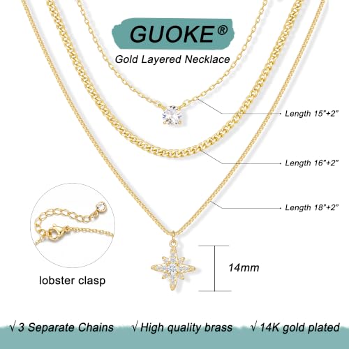 Gold Necklace Stack, Layered Gold Necklaces for Women Jewelry Set | 14K Gold Plated, Separate Chains, Pendant, Dainty, Non Tarnish, Delicate, Chain, Multi, Gift - color: 3 Layer-North Star Gold