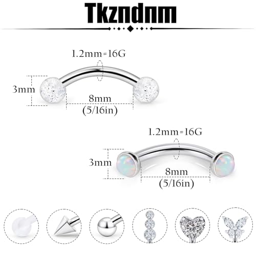16g 8mm Silver/Black/Rainbow Eyebrow Piercing Jewelry Rings Curved Barbell Vertical Labret Lip Surgical Steel Small Belly Button Snake Eyes Tongue Rook Earrings for Women Men - color: Surgical Steel