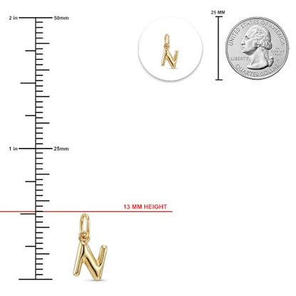 Gold Puffed Initial Letter Charm - 10 Karat Gold - 3D Bubble Letter Pendant - style: Letter n