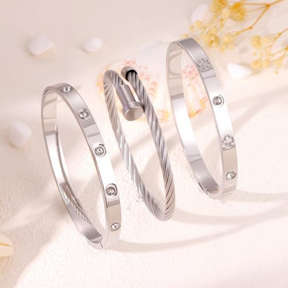 Camhanno Stackable Silver Bracelets for Women Stainless Steel Love & Friendship Bangle, Mothers Day Valentines Birthday Christmas Jewelry Gifts for Mom Her Wife Grandma - style: Style 9