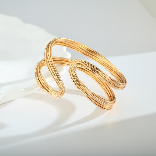 Gold Cuff Bracelet for Women Chunky Multi-layer Cross Wire Open Bracelet Hollow Wide Cuff Bracelets Adjustable Gold Open Cuff Bangle Bracelet - color: Double Wire Cuff Bracelet