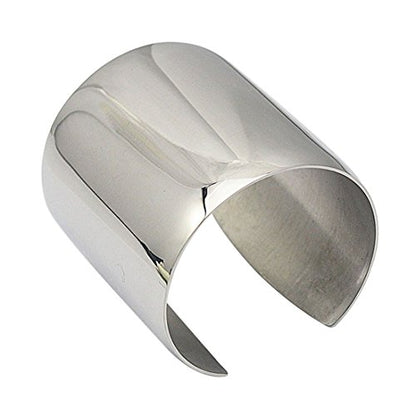 Stainless Steel Smooth Polished Open Cuff Bangle Bracelet for Women Lady Girls Gift - color: Silver