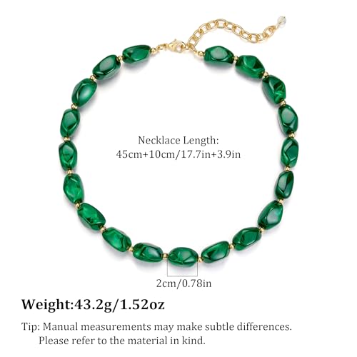 Boho Chunky Beaded Necklace for Women Lightweight Resin Beads for Summer Beach & Vacation Trendy Statement Jewelry Gift for Her - color: Dark Green