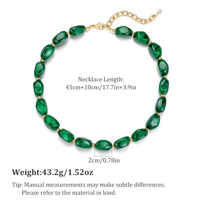 Boho Chunky Beaded Necklace for Women Lightweight Resin Beads for Summer Beach & Vacation Trendy Statement Jewelry Gift for Her - color: Dark Green