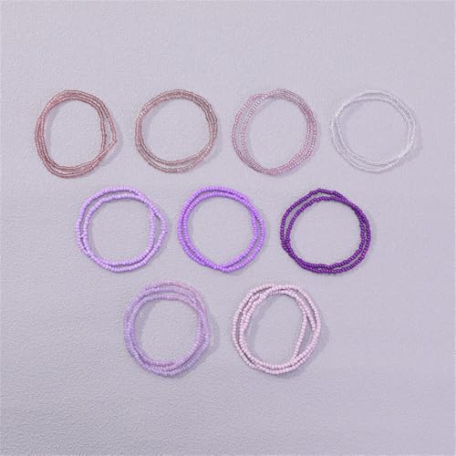 18Pcs Boho Stackable Beaded Bracelets for Women Colorful Handmade Multilayered Rice Beads Anklets Set Summer Beach Bohemian Jewelry Gift - color: Style 2 Purple