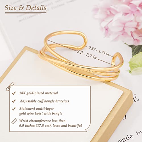 PERNNLA PEARL Dainty Gold Bar Bracelet for Women Simple Delicate Thin Cuff Bangle Hook Bracelet 18K Gold Plated Handmade Minimalist Jewelry - color: 14.Wire Bangle