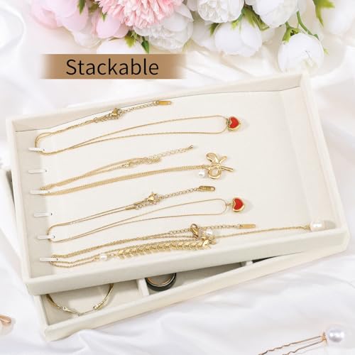 Stackable Jewelry Organizer Trays, 6-Piece Velvet Set, Beige | Removable Dividers, Soft Velvet Lining, Stackable Drawer Trays For Rings, Earrings, Bracelets And Necklaces - color: Beige