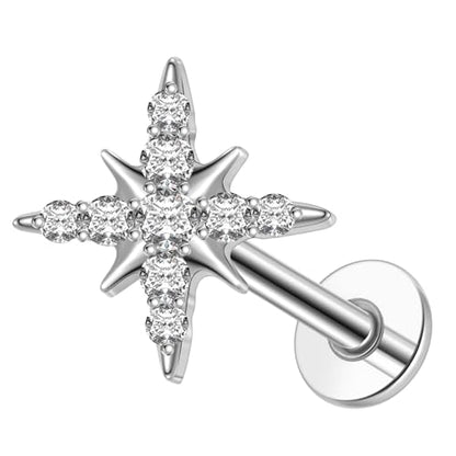 1pcs 16G 18G G23 Titanium Threadless Labret Studs Push-in Labret Lip Cluster Tragus Helix Conch Lobe Rook Cartilage Push Back Piercing Jewelry Earring - style: style-A 16G