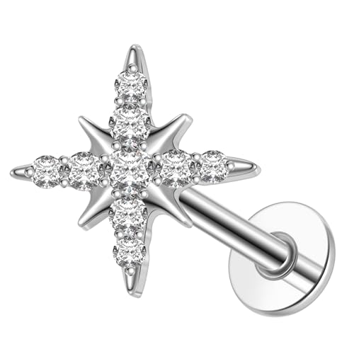 1pcs 16G 18G G23 Titanium Threadless Labret Studs Push-in Labret Lip Cluster Tragus Helix Conch Lobe Rook Cartilage Push Back Piercing Jewelry Earring - style: style-A 16G
