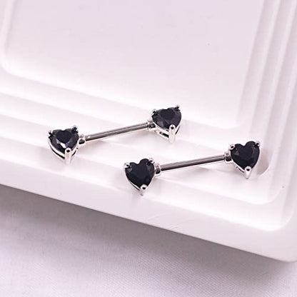 VERAMI 14G Stainless Steel Heart Nipple Rings and Barbell - Butterfly, Starlight Acrylic Ball, Tongue Rings for Women and Men - color: T-BLACK-CZ
