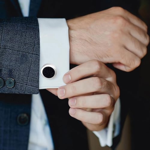 GWD Cufflinks and Tie Clip Set Personalized Cuff Links Business Wedding - style: Silver/Aventurine