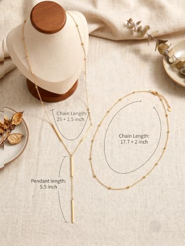 Gmai Long Necklaces for Women 14K Gold Plated Y-Shaped Drop Chain Layered Lariat Long Necklace Dainty Cross Pendant Necklace Trendy Everyday Wear Gift - color: Golden long necklace