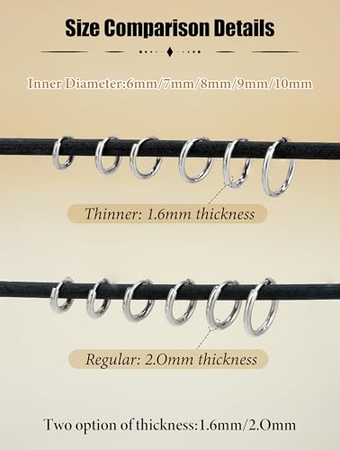 Surgical Steel Huggie Hoop Earrings & Flat Back Studs for Women Men, 6mm-14mm Small Hoops for Cartilage Helix Tragus Lobe, 1-10 Pairs Multiple Piercing Jewelry Set for Sensitive Ears - style: 1Pair,SIlver,9mm(THK:1.6mm)