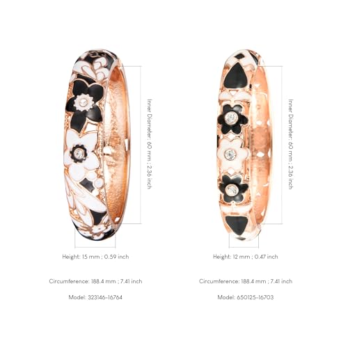 UJOY Handcraft Cloisonne Jewelry Bracelet Colorful Enamel Butterfly Flower Bird Hollowed Spring Hinged Cuff Bangles Women Gifts Pack in Box 88A11 - color: A11-2 Pcs/set-Black