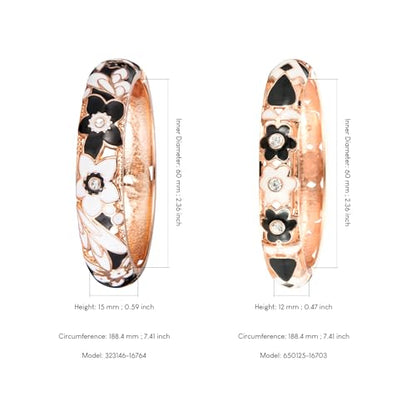 UJOY Handcraft Cloisonne Jewelry Bracelet Colorful Enamel Butterfly Flower Bird Hollowed Spring Hinged Cuff Bangles Women Gifts Pack in Box 88A11 - color: A11-2 Pcs/set-Black