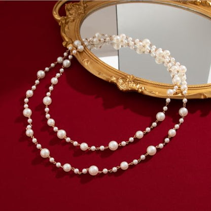Long Necklaces for Women Pearl Necklaces for Women Long Chain Necklace Dainty Layered Pearl Necklace Statement Sweater Strand Chain Jewelry - color: Gold pearl